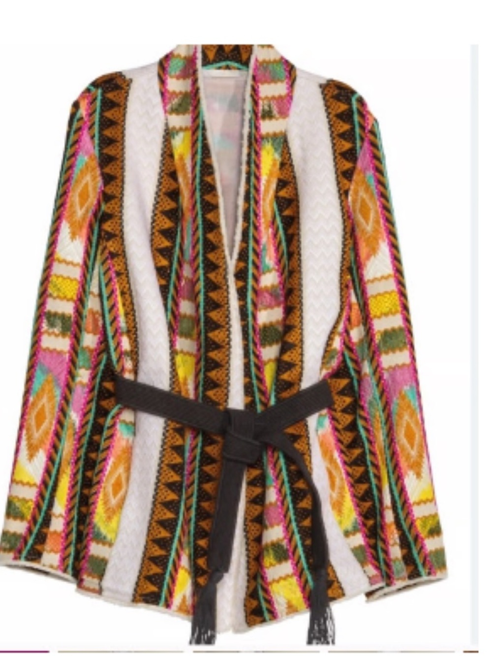H&M Multicolor tribal/native Belted kimono/ coat jacket with Tassel Belt